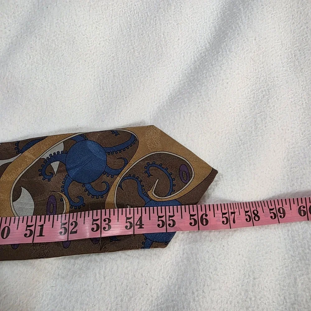 Medina Childrens Service Silk Tie Brown Blue Abstract Tentacle Wide Necktie USA